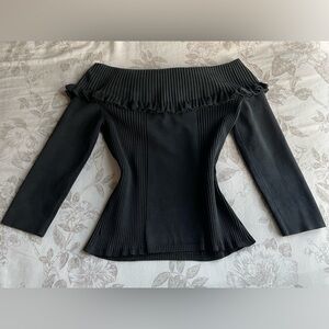 Bebe Vintage Black Off The Shoulder Lace Trim Top Large 90s 00s Chic Coquette